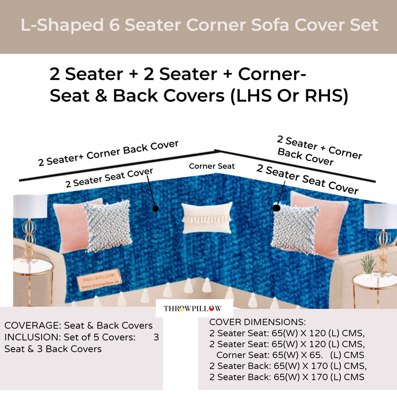 Thumbnail: L-Shaped Corner Sofa Cover, Solid Teal Blue Sofa Cover With White Tassel