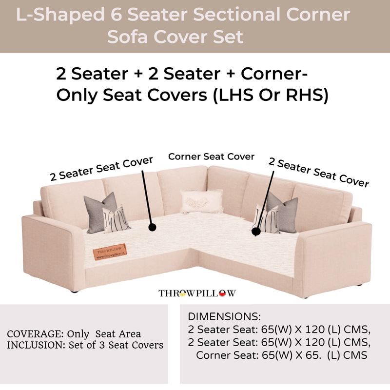 Neutral L Shape Corner Sofa Cover, Luxe Solid Sofa Cover