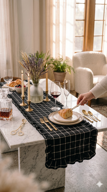 Thumbnail: Scandinavian Black Cotton Table Runner |Dresser Drawer Cabinet Entry Console