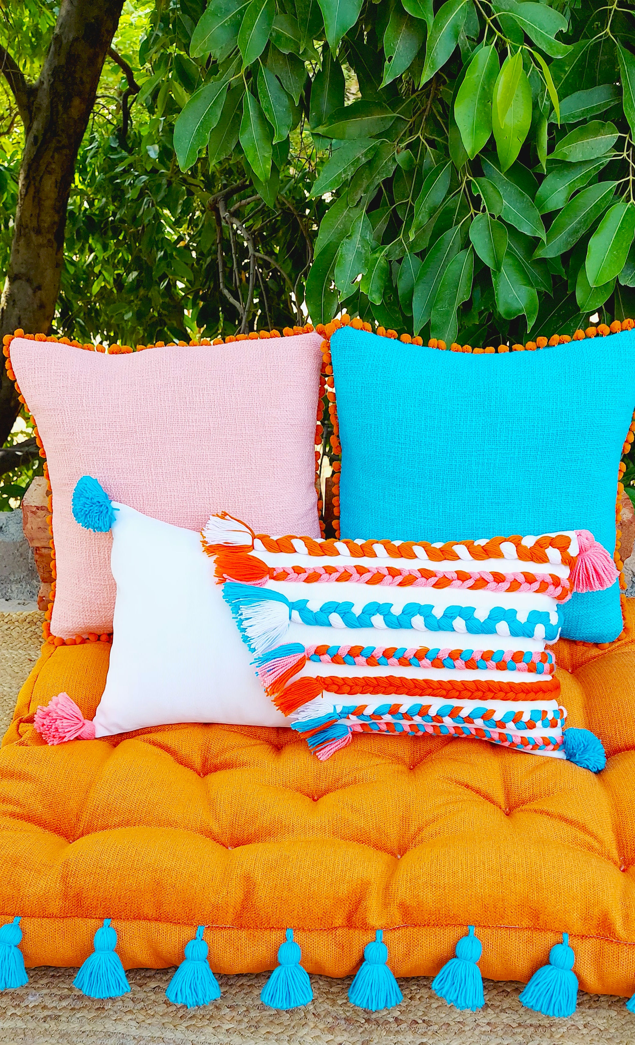 Capri Blue Textured Cotton Solid Cushion Cover