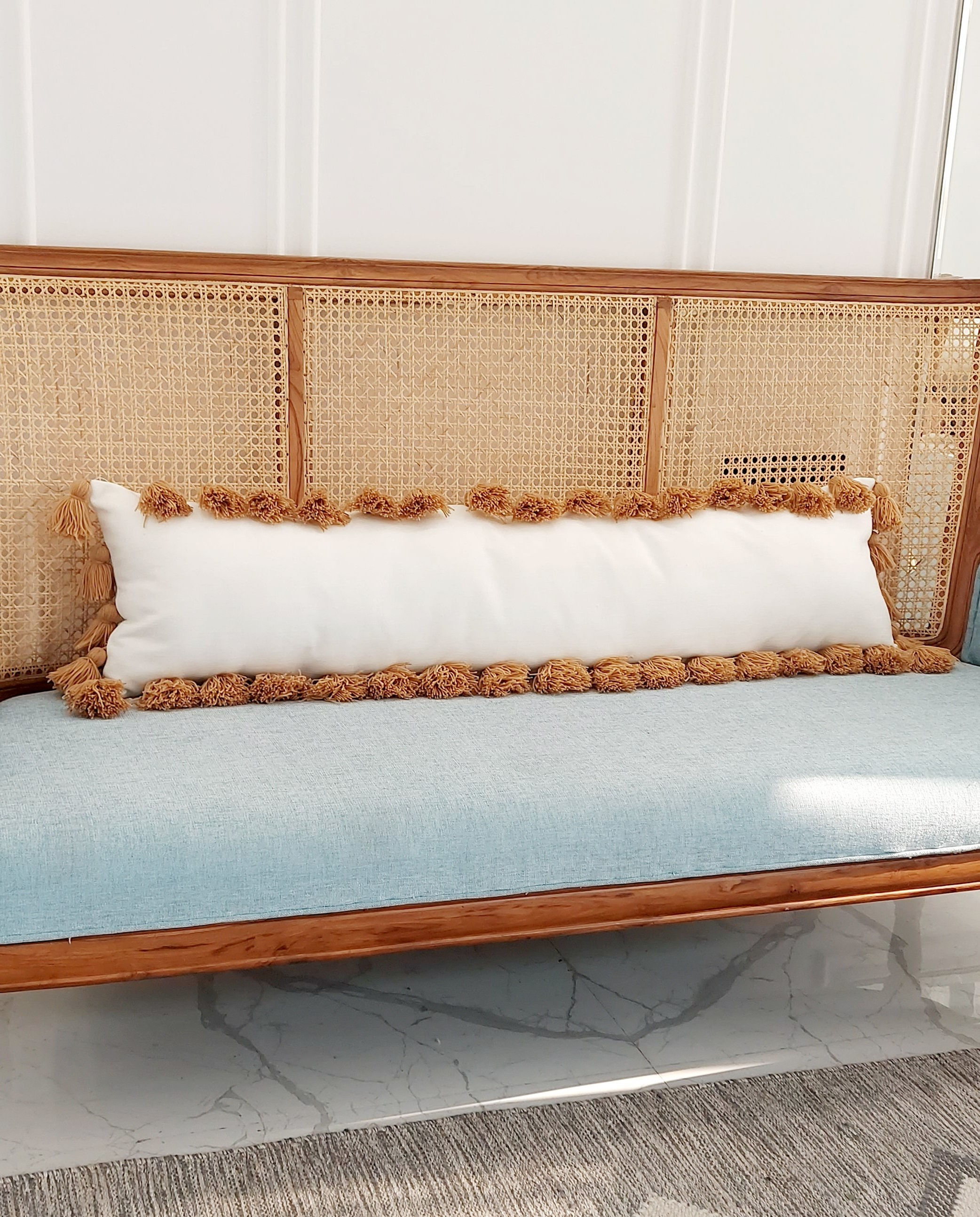 White Boho Tassel Oversized Lumbar Cover