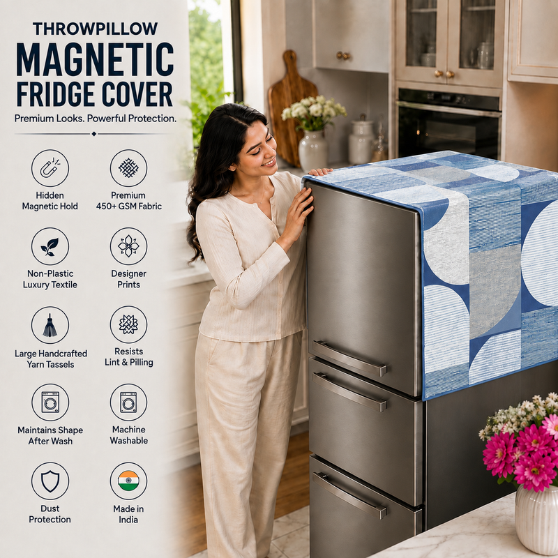 Miniatura: Fridge Top Cover Double Door 250-400 L|Blue Geometric Refrigerator Cover