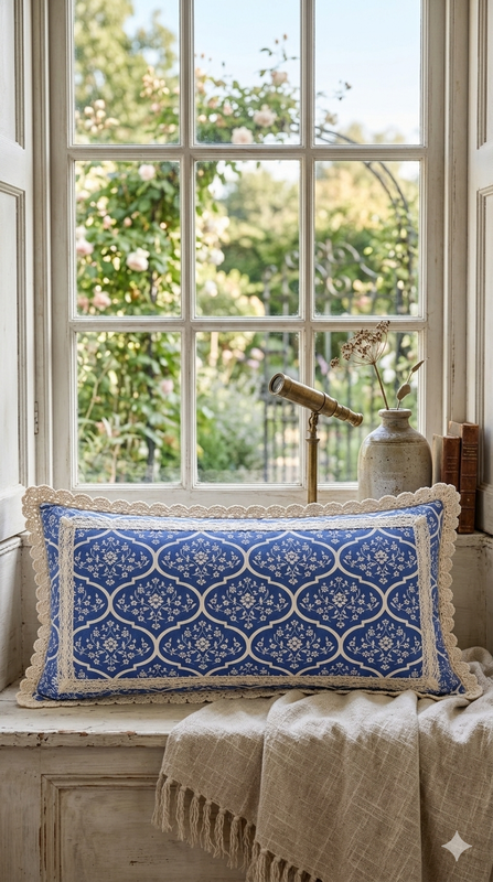 الصورة المصغرة: Blue Moroccan Cushion Cover Rectangular Full Body Bed Pillow Cover 12x36 Inches