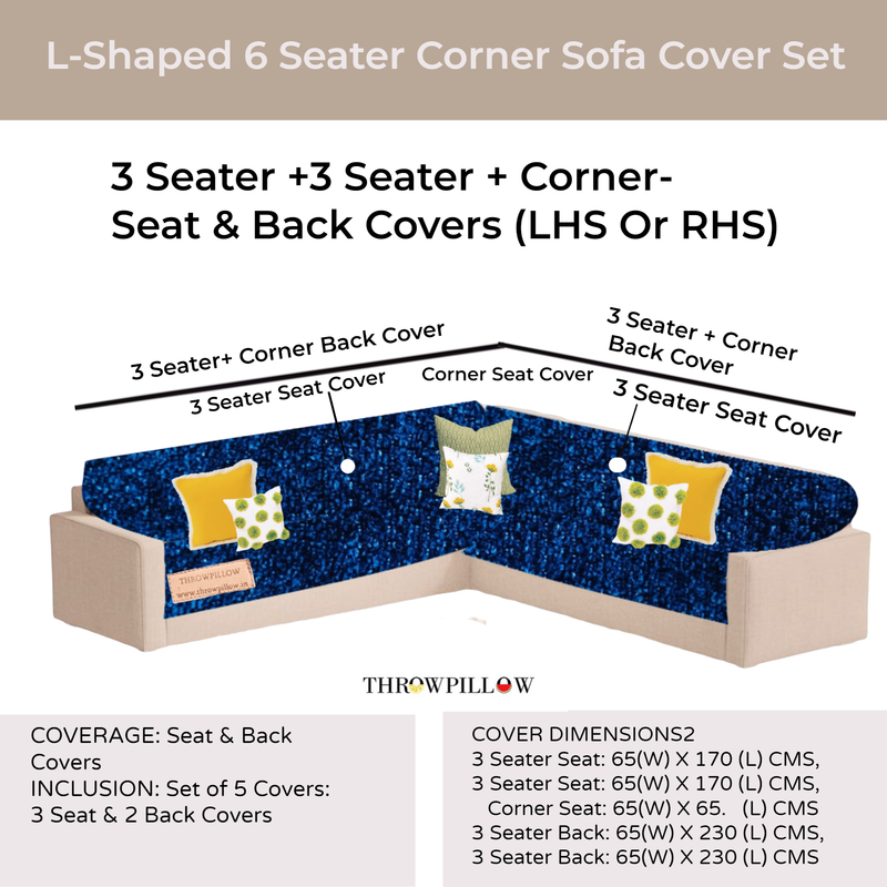 Navy Blue L Shape Corner Sofa Cover, Luxe Solid Sofa Cover