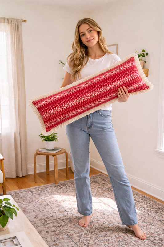 Thumbnail: Red Cotton Tribal Sofa D�cor Rectangular Full Body Bed Pillow Cover 12x36 Inches