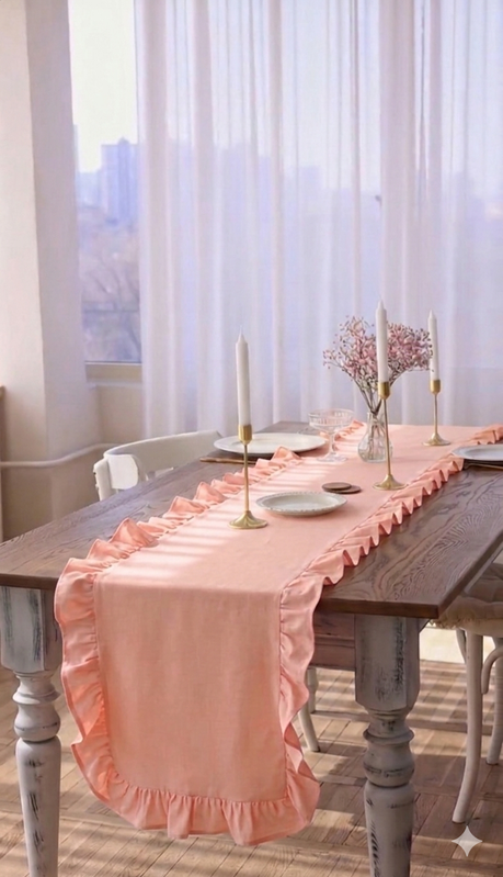 Indexkép: Peach Cotton Frill Table Runner Center Dining Table, Entry Console