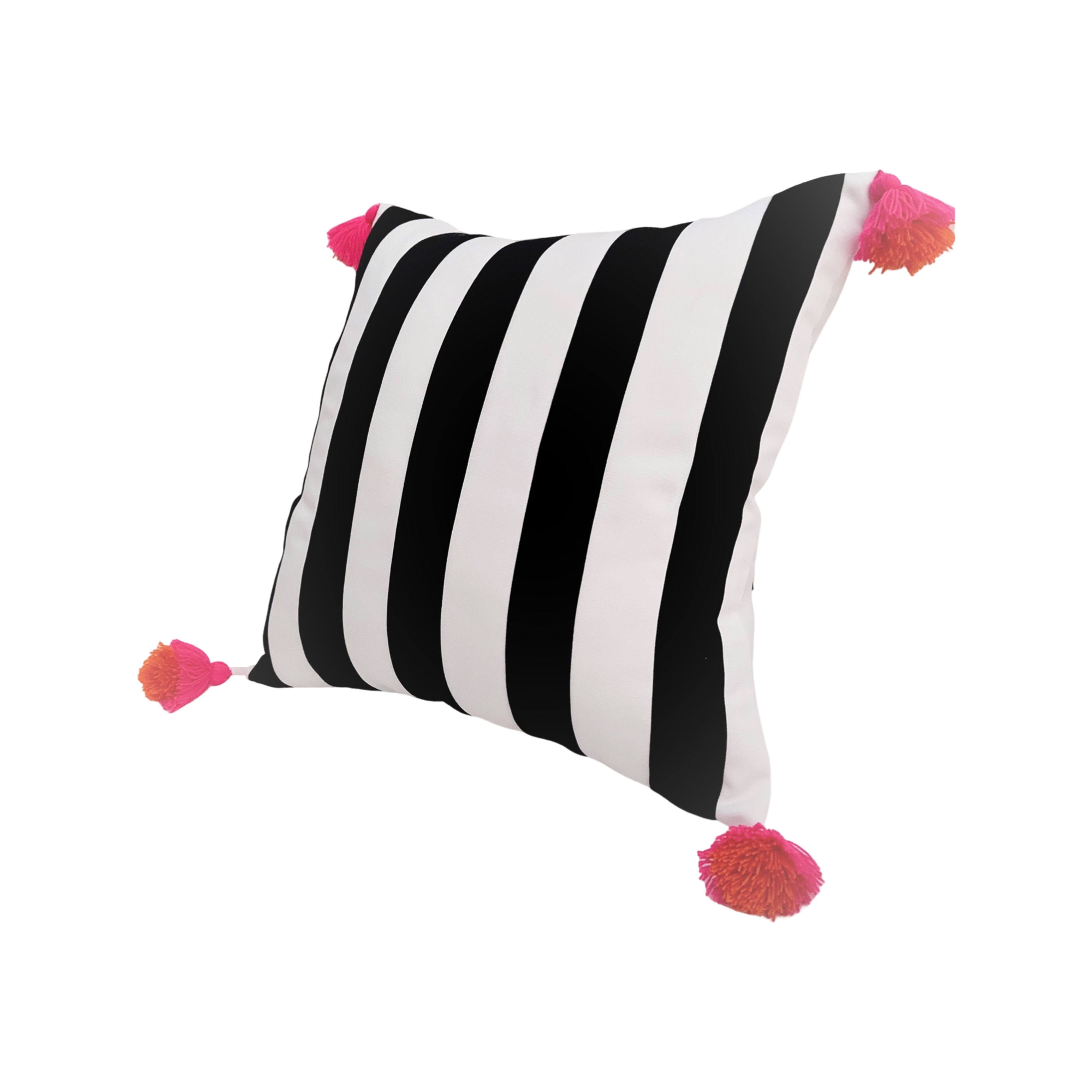 Black & White Stripes Bright Tassel Square Cushion Cover