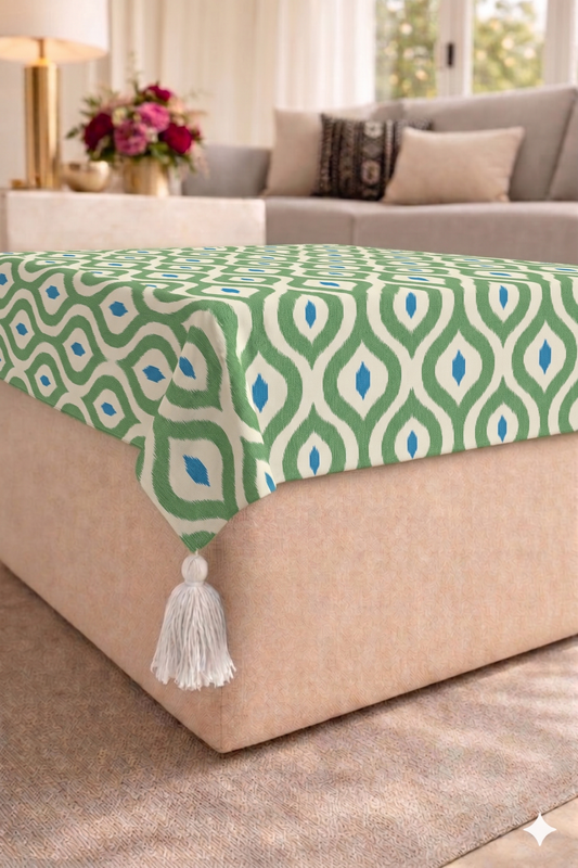 Ocean Leaf Pouf Cover With Corner Tassels Square 14"X14" Seat|24X24"Pouffe Cover