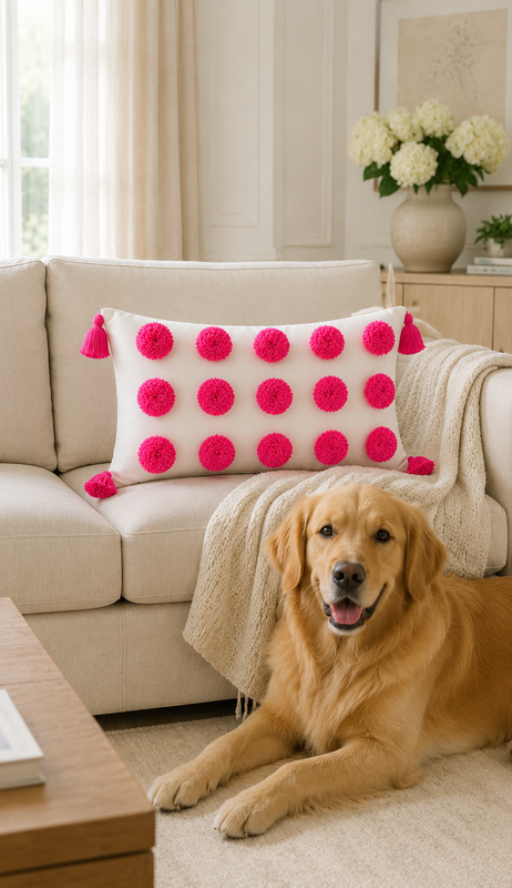 Miniatura: Hot Pink Pom Pom Pillow Cover Rectangular Cushion Cover 12x20 Inches