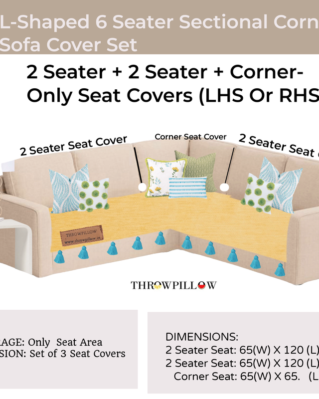 Thumbnail: L-Shaped Corner Sofa Cover, Solid Yellow Sofa Cover With Ice Blue Tassel