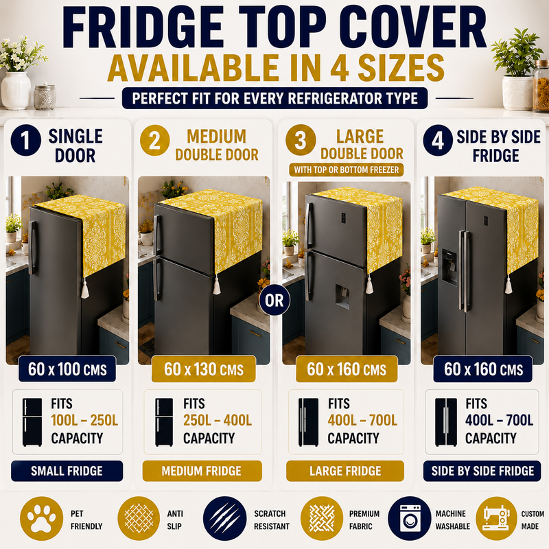 Miniaturbild: Side By Side Door Magnetic Fridge Cover With Corner Tassels 400+ L