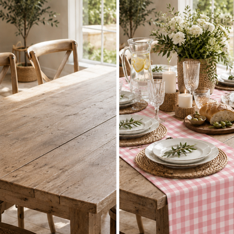 Thumbnail: Pink-White Table Runner Coffee Table, Living Room Sofa Table