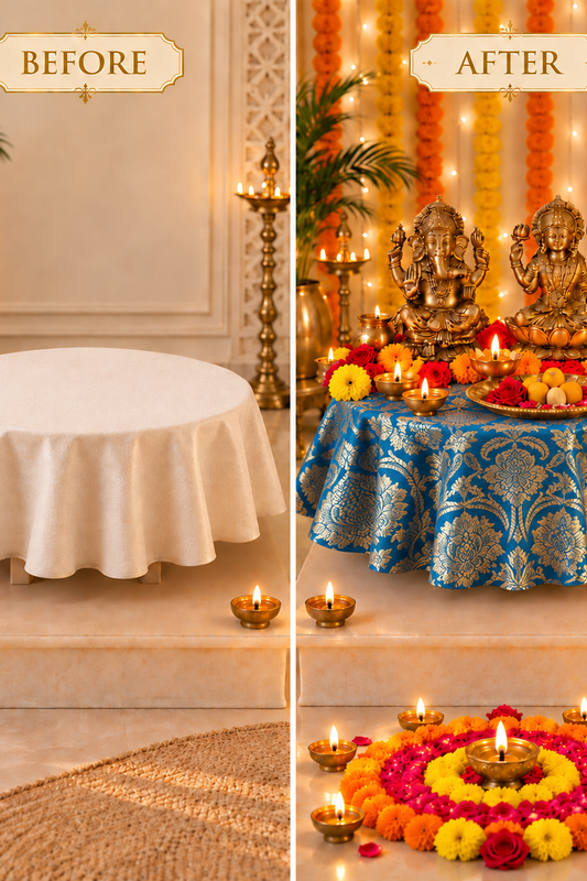 Teal Blue Silk Brocade Pooja Asan Cover 16 Inches |Round Table