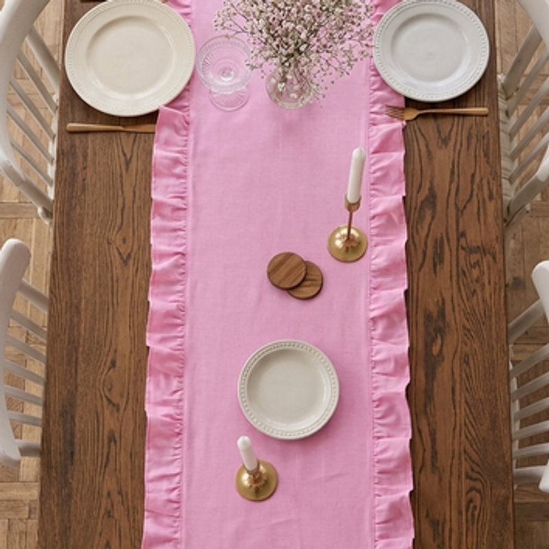 Thumbnail: Pink Cotton Frill Table Runner Coffee Table, Living Room Sofa Table