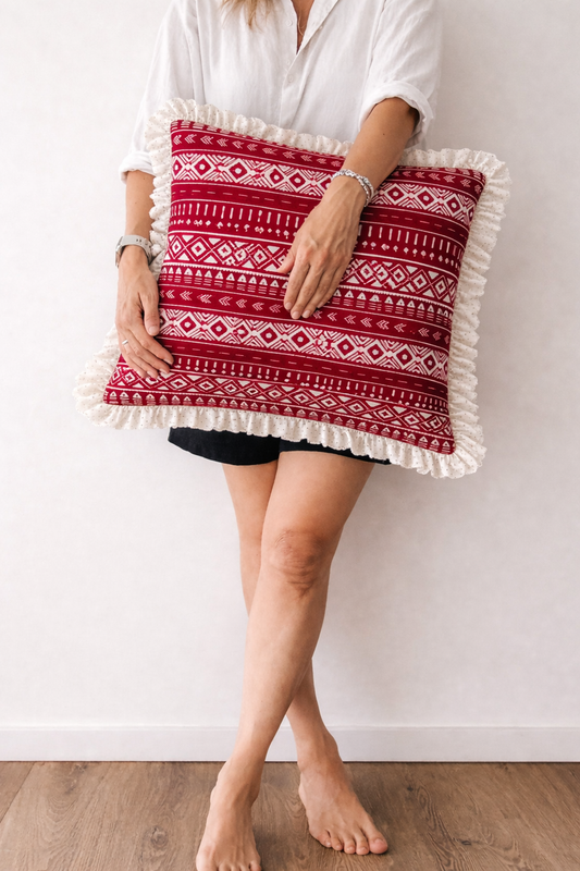 Thumbnail: Red Cotton Tribal Sofa D�cor  Square Sofa Cushion Cover 14x14 Inches