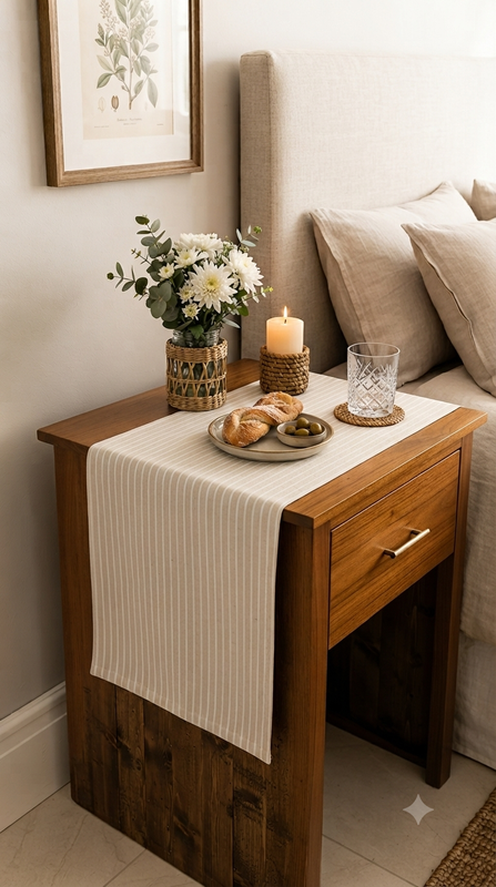 ภาพขนาดย่อ: Beige-White Table Runner |Nightstand, Bed Side Table Cabinet