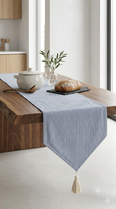 Thumbnail: Blue-And White Stiped Table Runner Coffee Table, Living Room Sofa Table