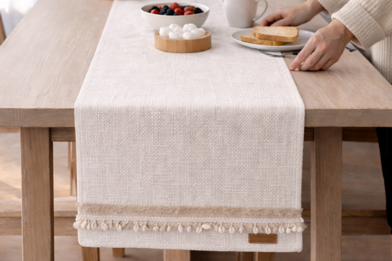 Cotton Neutral Table Runner Coffee Table, Living Room Sofa Table