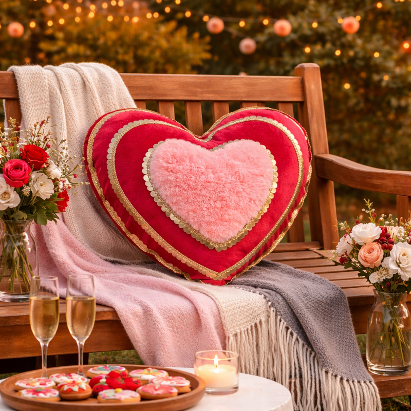 Thumbnail: Valentine Red & Pink Heart Romantic Couple Gift Cushion 14X14 Inches