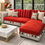 Thumbnail: LShape 5 Seater Sofa Cover With Tassels |Red| 3 Seater + Lounger + Ottoman
