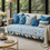 الصورة المصغرة: LShape 6 Seater Sofa Cover With Tassel Blue Bird 4 Seater