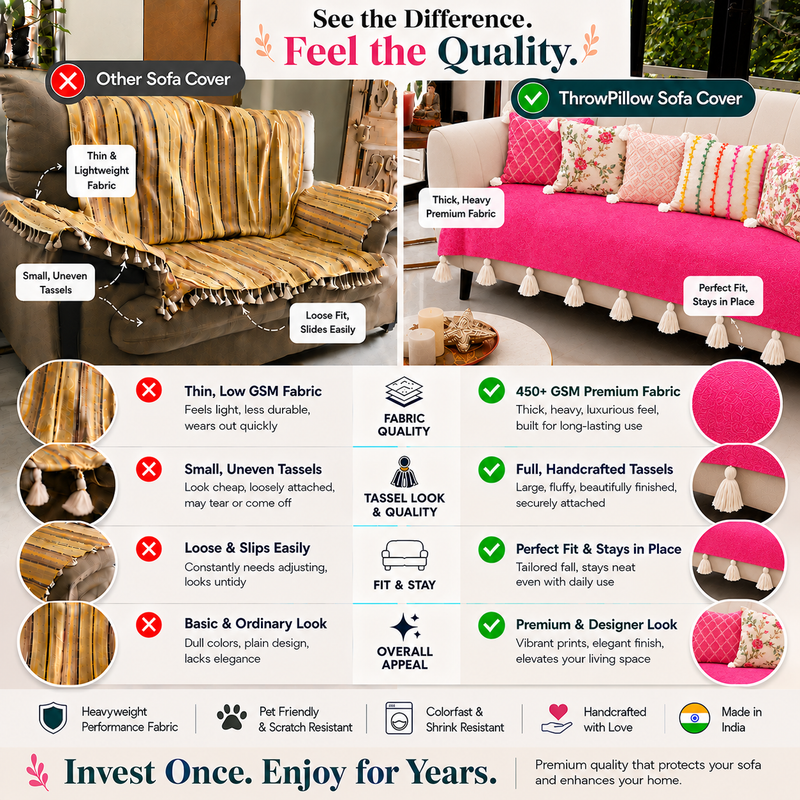 Pink Single Seater Sofa Cover With Tassel |Tassel Sofa Throw|Seat Cover