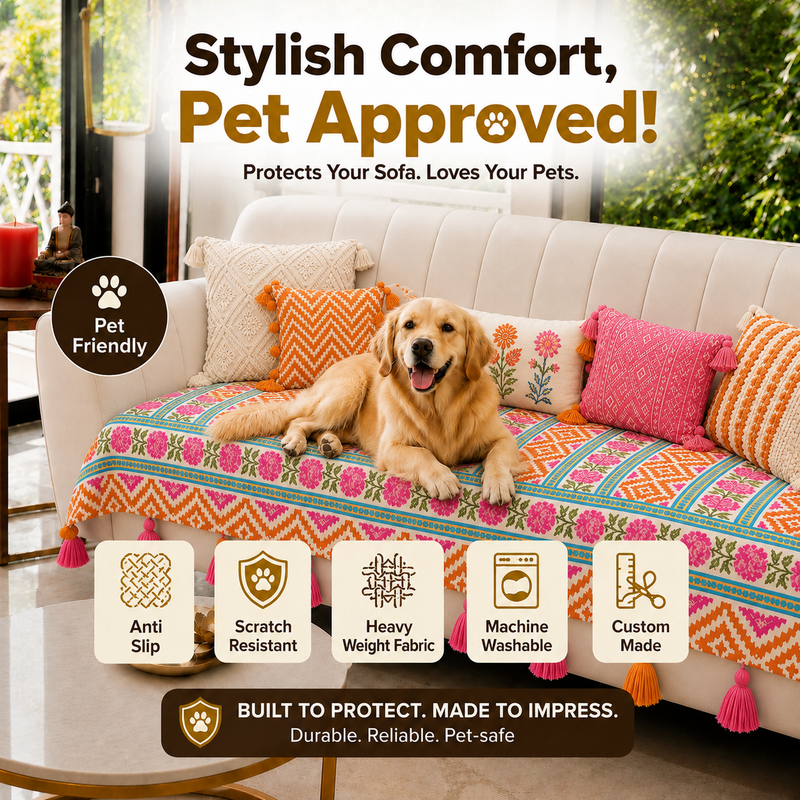 Miniatura: Sunburst 7 Seater Sofa Cover With Tassels|Tassel Sofa Throw 3+2+1+1 Seater Set