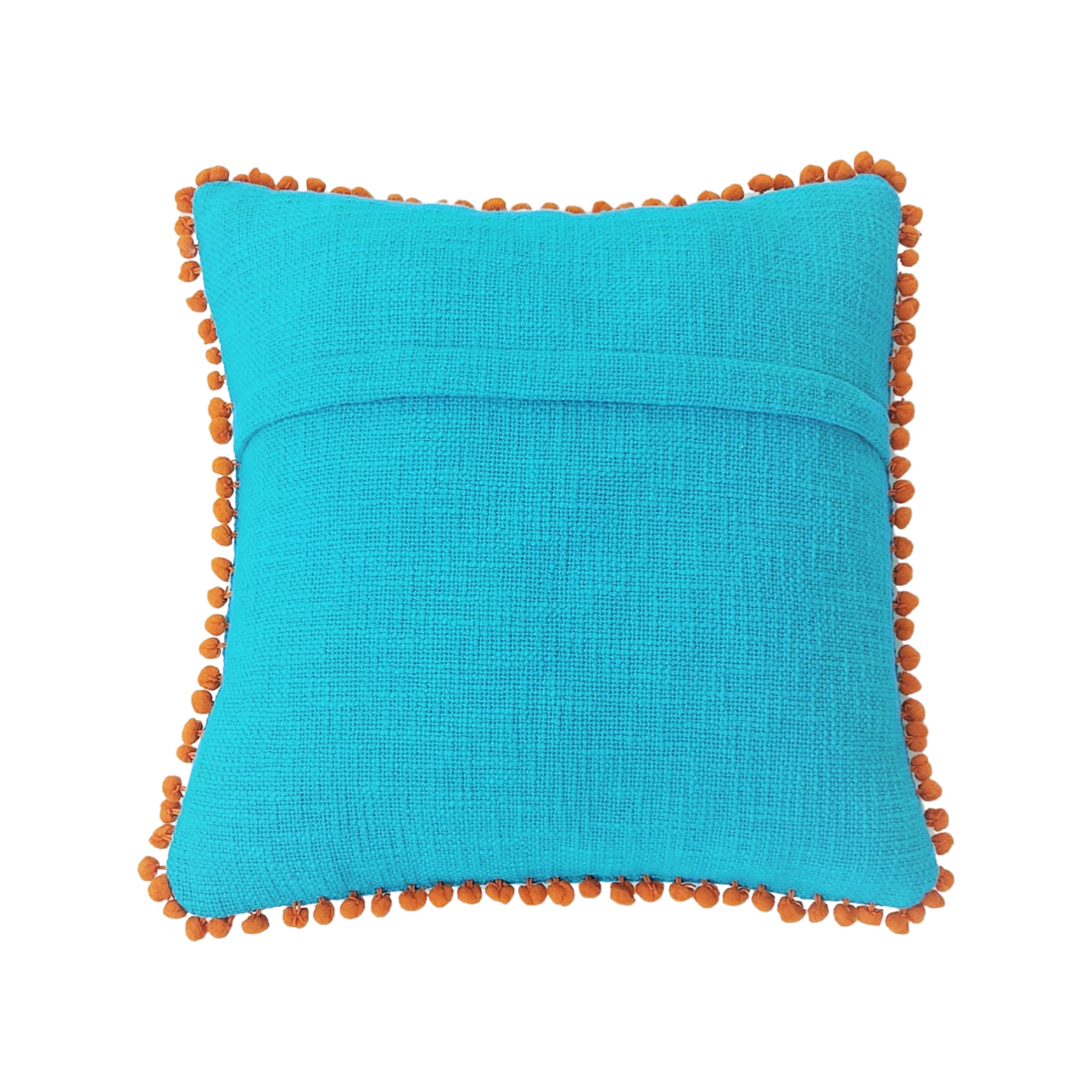 Capri Blue Textured Cotton Solid Cushion Cover