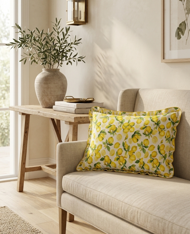 Thumbnail: Lemon Print Cushion Cover Rectangular Cushion Cover 12x20 Inches