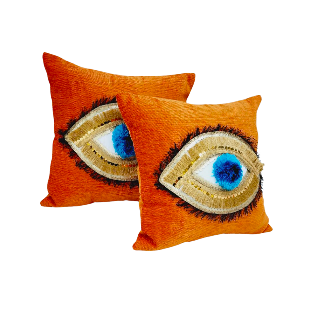 Orange evil Eye Cushion Cover
