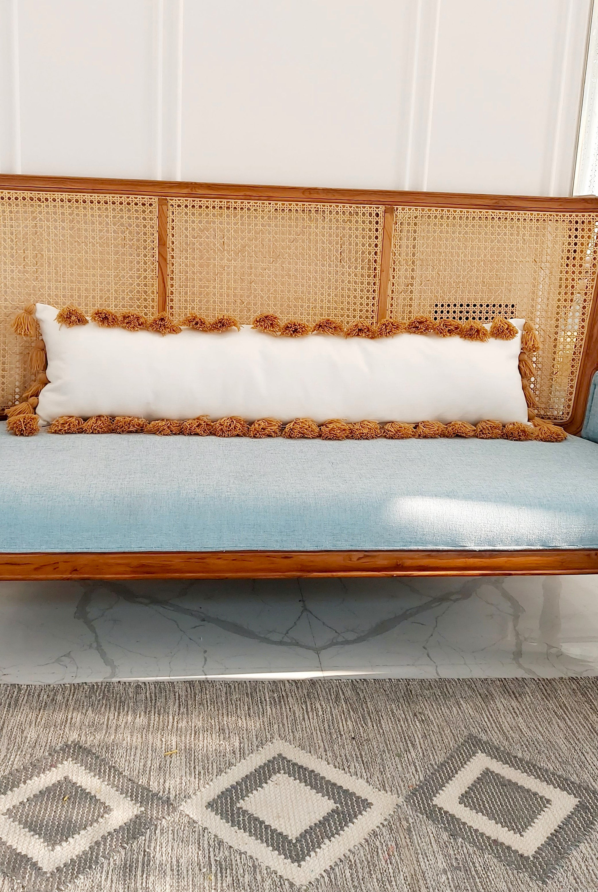 White Boho Tassel Oversized Lumbar Cover
