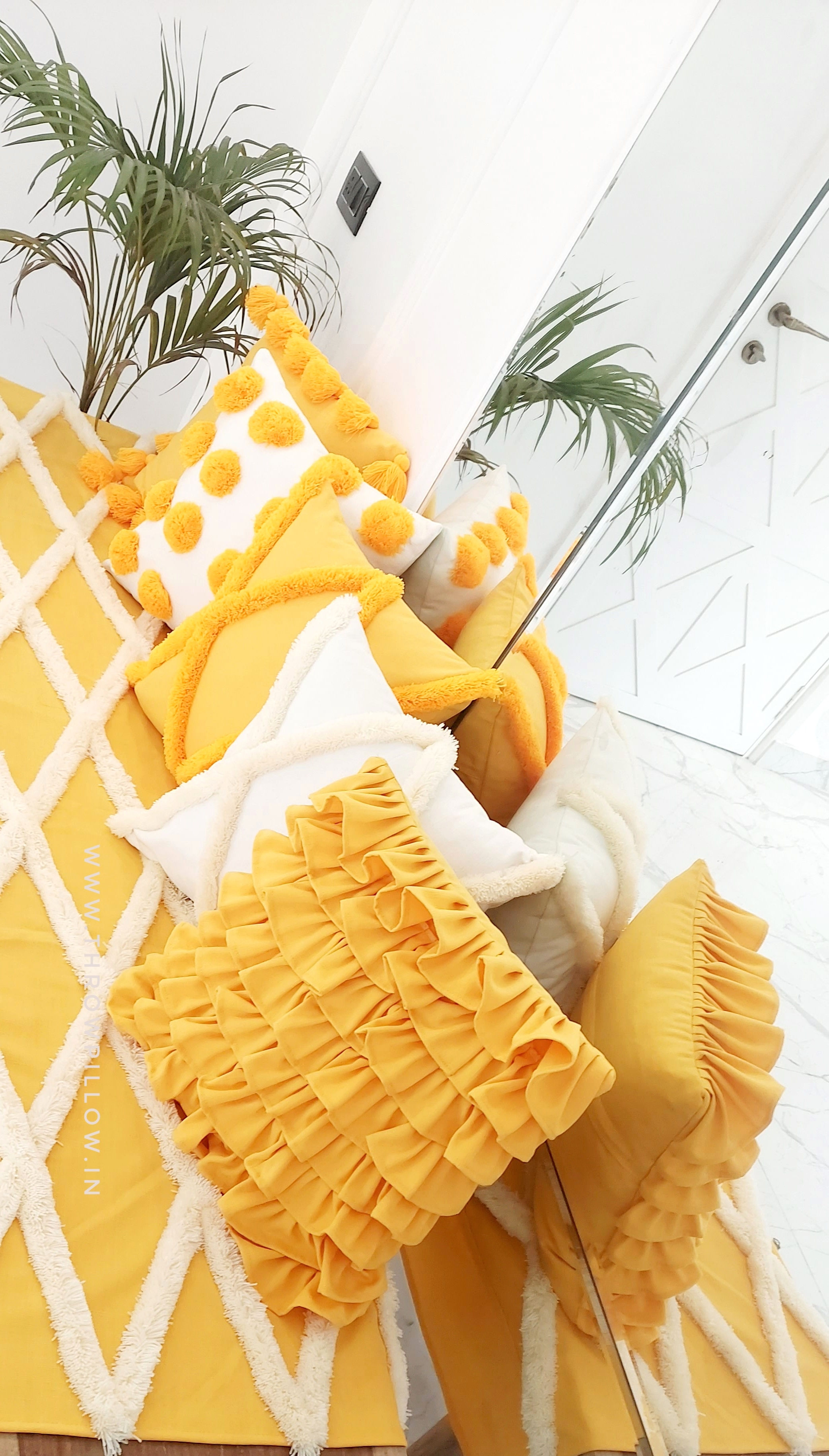 Glamorous Yellow Ruffle Cushion for Home Interiors