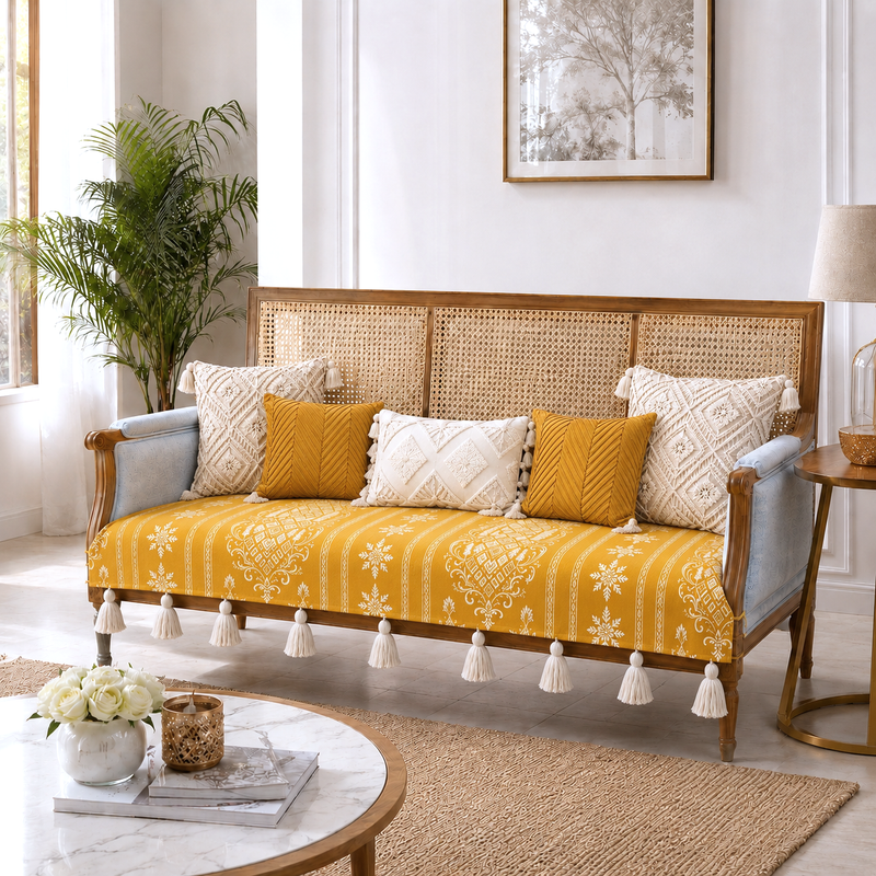 Thumbnail: Amber Geo 5 Seater Sofa Cover Set With Tassels |Tassel Sofa Throw 2+2+1 Seater