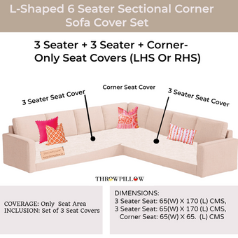 Neutral L Shape Corner Sofa Cover, Luxe Solid Sofa Cover