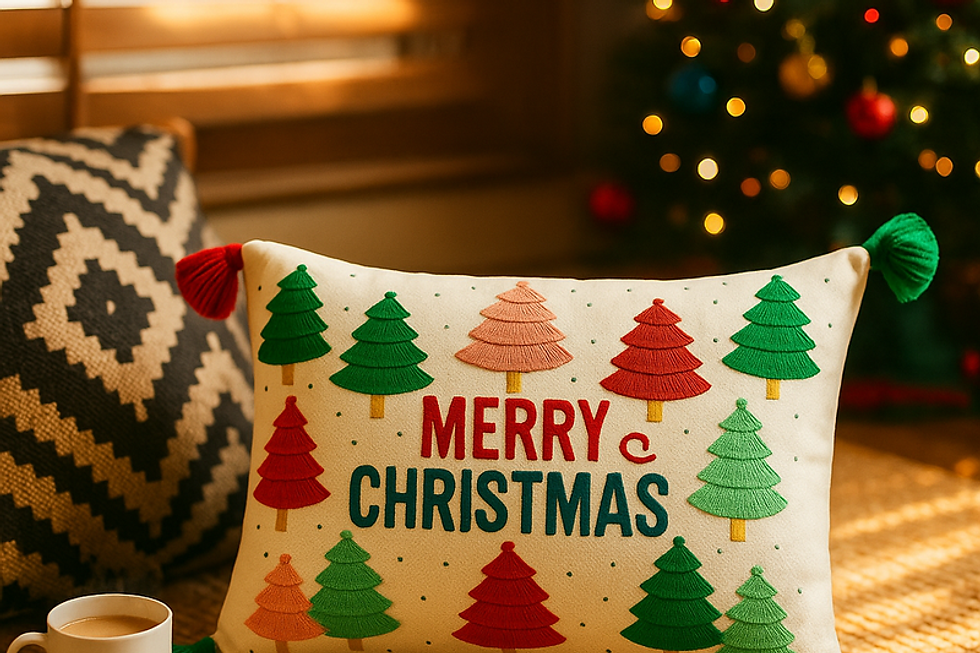 Thumbnail: Colorful Christmas Red Tassel Abstract Rectangular Cushion Cover 12x18 Inches