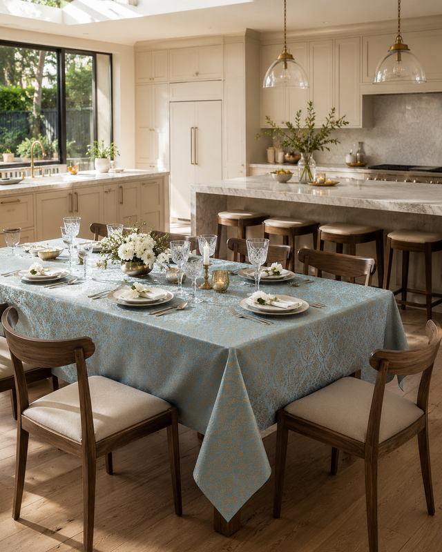 Thumbnail: Ice Blue-Gold Coffee Table Cover|Table Cloth Living Room Decor