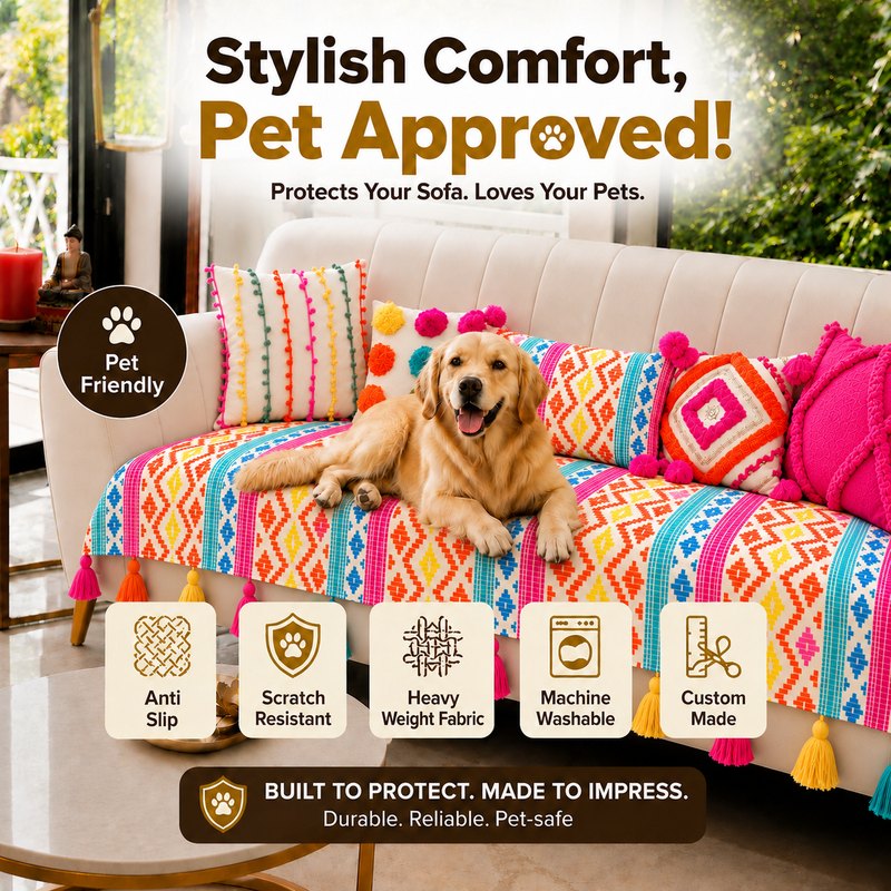 Thumbnail: Rainbow Single Seater Sofa Cover With Tassels|Tassel Sofa Throw Set