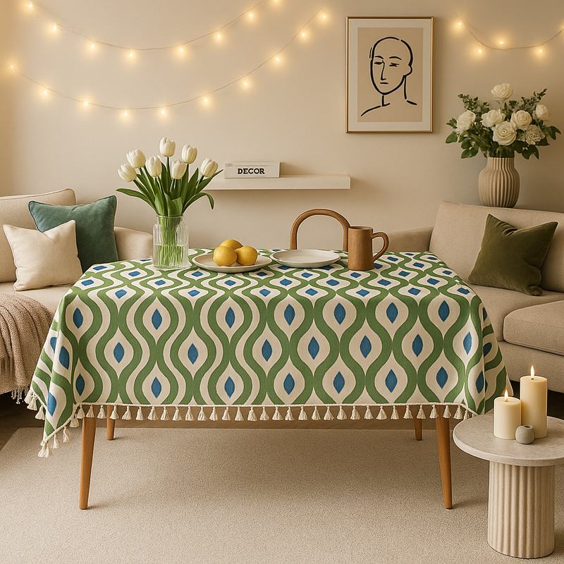 Minijatura: Azure Ikat Coffee Center Table Cover|Tassel Table Cloth Living Room Decor