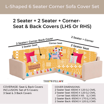 Thumbnail: L-Shaped Corner Mustard Tribal Sofa Cover, Printed Sofa Cover With Tassel