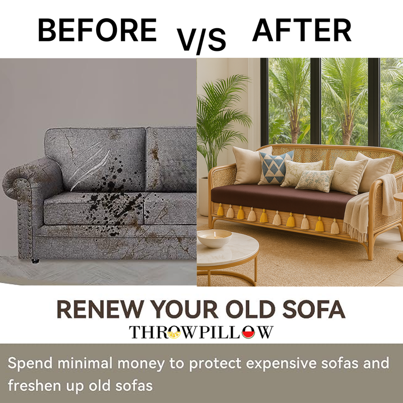 Minijatura: Dark Brown 5 Seater Sofa Cover With Tassels |Tassel Sofa Throw 3+2 Seater Set