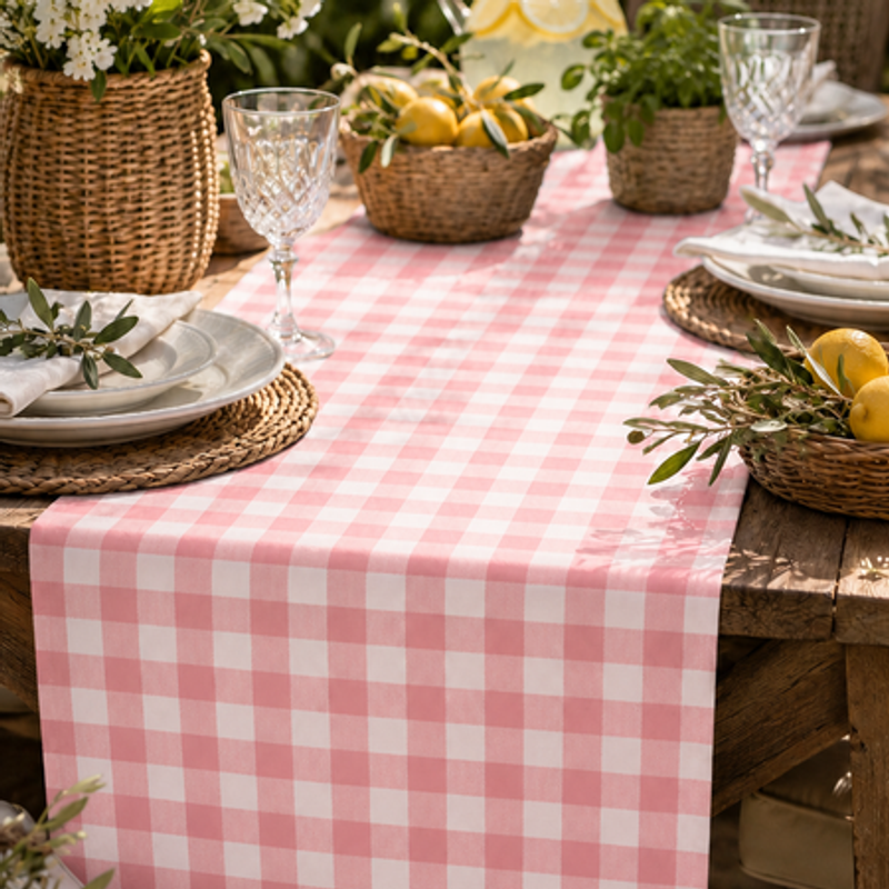 Thumbnail: Pink-White Table Runner |Dresser Drawer Cabinet Entry Console