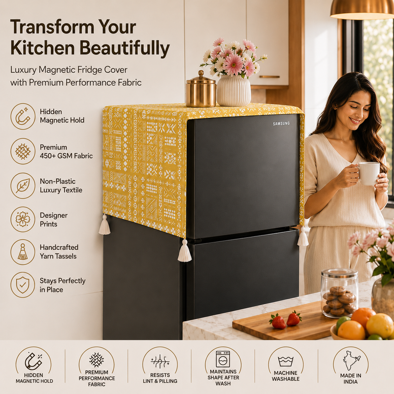 Miniatura: Fridge Cover Four Door 400+ L|Decorative Tassels|Tribal Fridge Top Cover