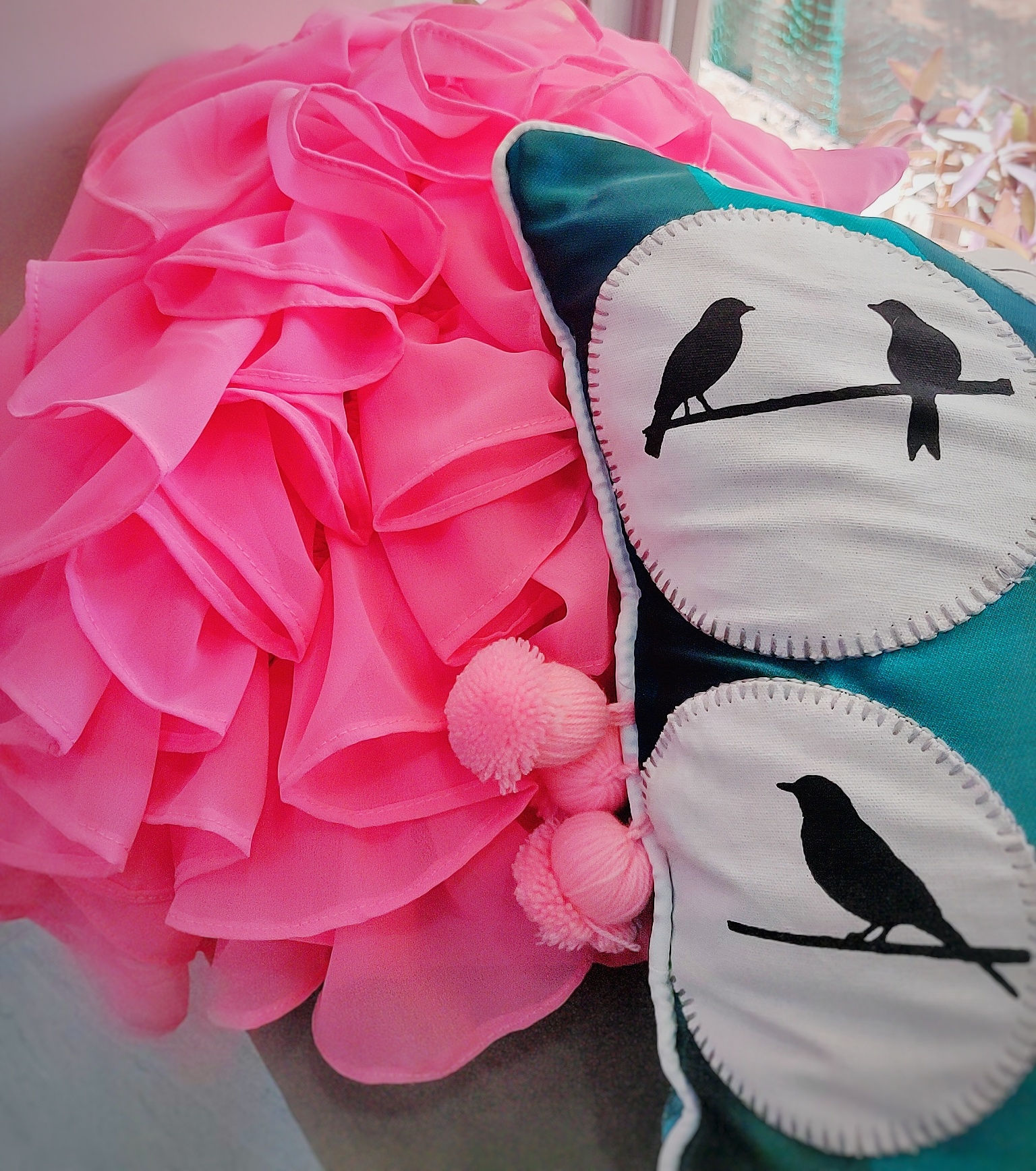 Pink Waterfall Ruffles Cushion Cover