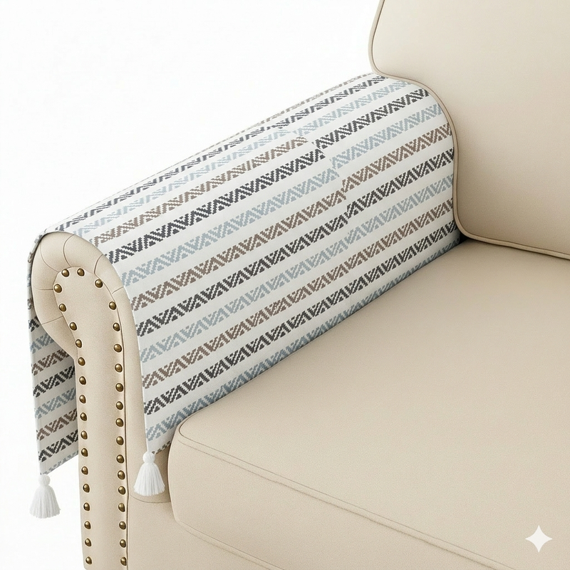 Thumbnail: Set Of 2 Arm Rest Covers|Herringbone Neutral Sofa Arm Covers |Hand Rest Covers