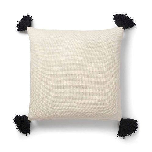 Neutral Solid Cushion with black tassels