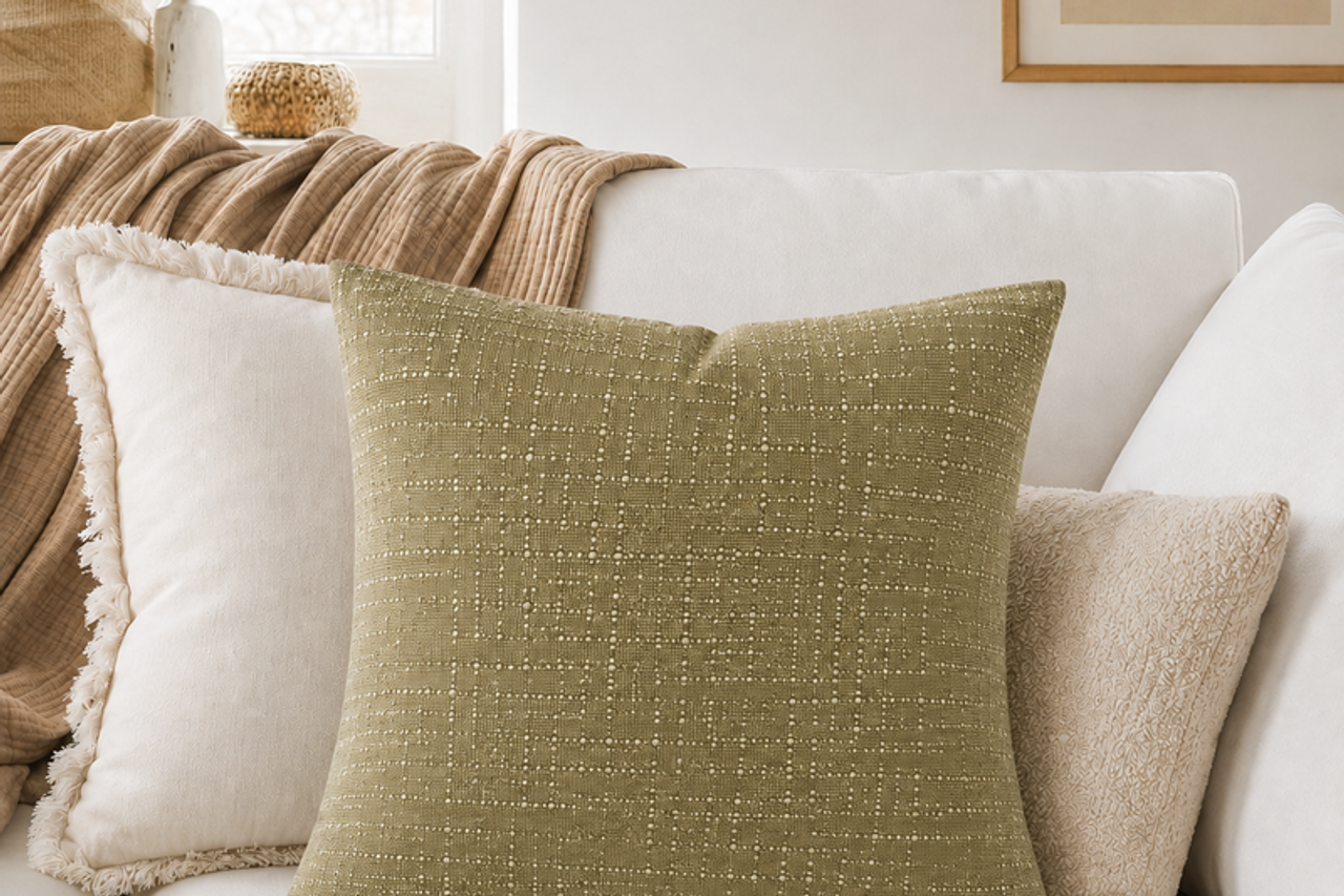 Warm Taupe Olive Green Cushion Cover 18x18 Inches| Square