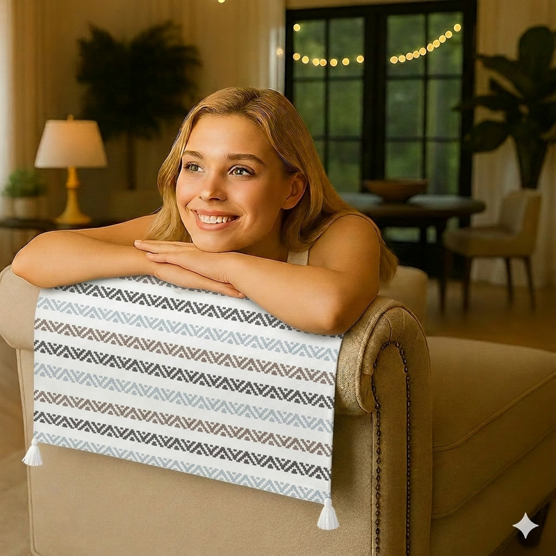 Thumbnail: Set Of 2 Arm Rest Covers|Herringbone Neutral Sofa Arm Covers |Hand Rest Covers