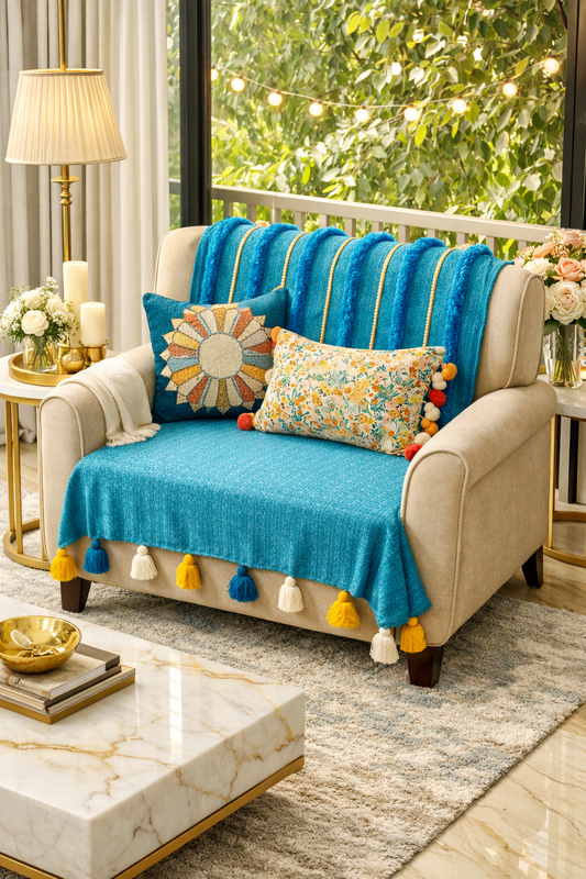 Miniatura: Blue Moroccan Single Seater Wing Chair, Dining Chair or Office Chair Cover