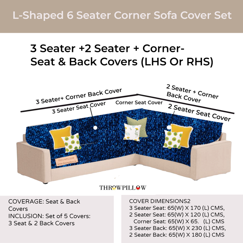 Navy Blue L Shape Corner Sofa Cover, Luxe Solid Sofa Cover