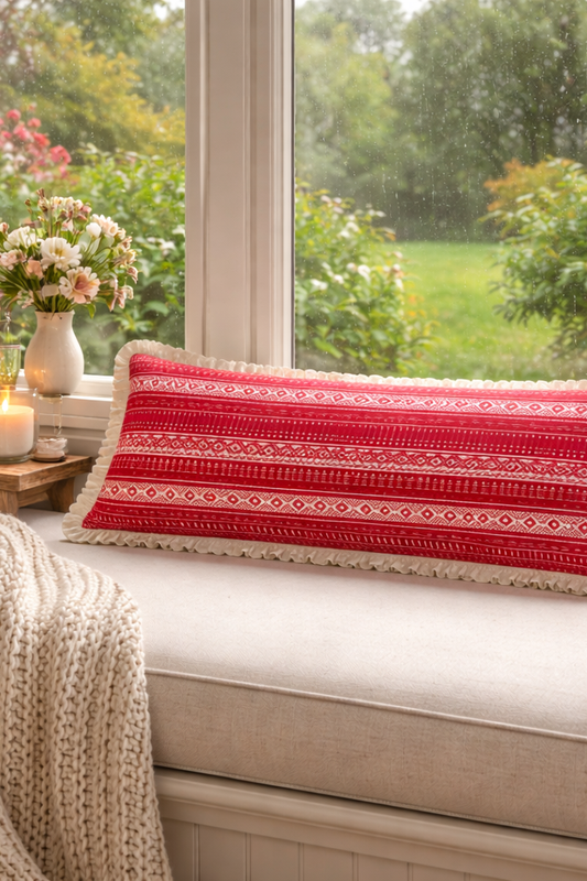 Thumbnail: Red Cotton Tribal Sofa D�cor Rectangular Full Body Bed Pillow Cover 12x36 Inches